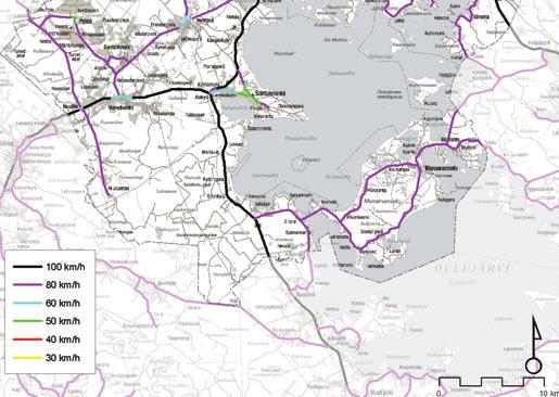 Valtatiellä 22 Vaalan kunnan alueella nopeusrajoitus on Vaalan pääliittymän (mt 879, Vaalantie) 80 km/h rajoitusta lukuun ottamatta 100 km/h (kuva 6).