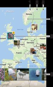 kartta- tai maapallonäkymässä 5 Kaikkien kameralla erikoistehosteilla otettujen kuvien ja videoiden näyttäminen 6 Laitteen eri kansioihin tallennettujen kuvien ja videoiden näyttäminen 7 Saman verkon