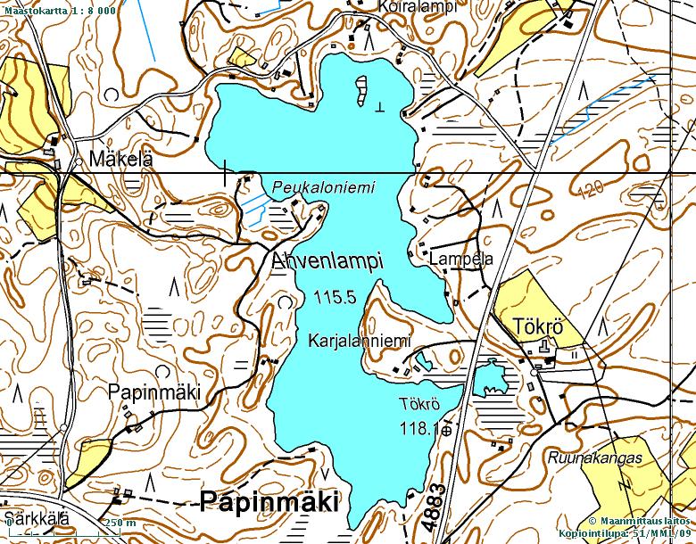 20 Kuva 6. Ahvenlampi sijaitsee Pohjois-Karjalassa. Kuva: Maanmittauslaitos, 51/MML/09 Valkealampi tai oikealta nimeltään Valkeinen (Kuva 7.