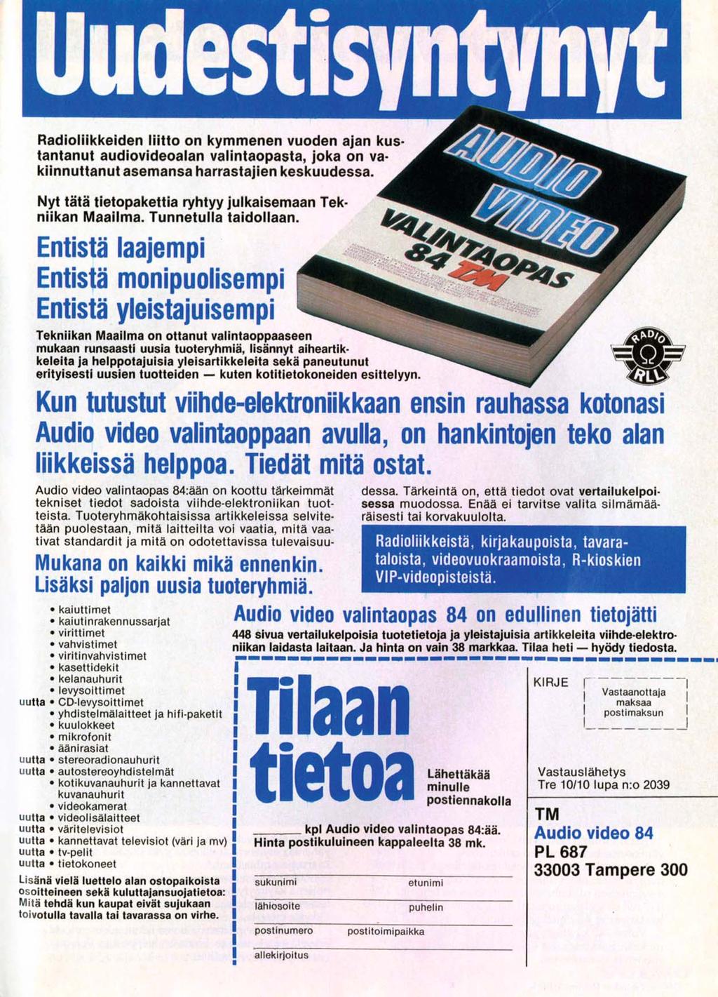 Ilmoitus vuodelta 1984;