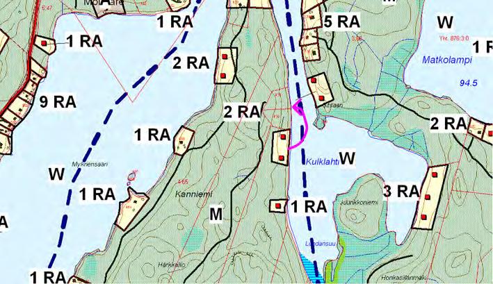 4.5 Räystäskivi Muutoskohde sijaitsee Kostamo-järven eteläosassa Kulklahdessa tilalla Räystäskivi (689-417-4-24). Muutokseen liittyvät pohjoispuoliset lomarakennuspaikoiksi lohkotut tilat. Kuva 17.