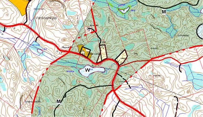 4.10 Särkilampi Muutoskohde sijaitsee Rautjärven kunnan länsiosassa Varislammen pohjoispuolella tilalla Särkilampi (689-420-4-43). Muutoskohteeseen liittyvät läheiset rakennuspaikat. Kuva 24.