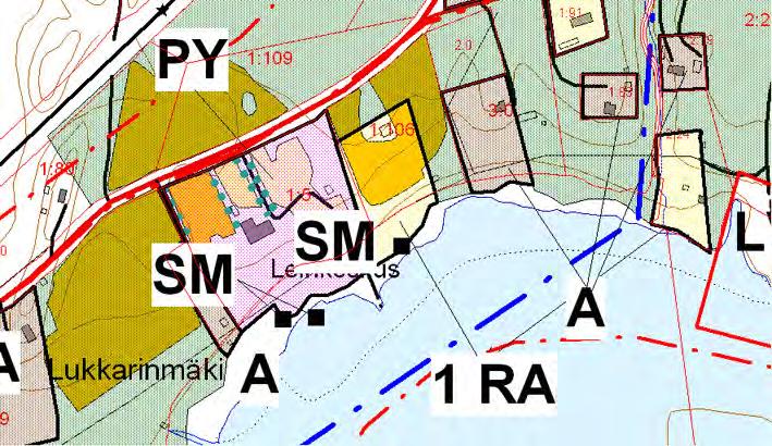 4.21 Rantala Muutoskohde sijaitsee Rautjärvi-vesistön pohjoisosassa tilalla Rantala (689-424-1-106). Kuva 38. Ote voimassa olevasta rantayleiskaavasta. 4.21.1 Nykytilanne Voimassa olevassa rantayleiskaavassa tilalle on merkitty 1 lomarakennuspaikka ja M-aluetta.