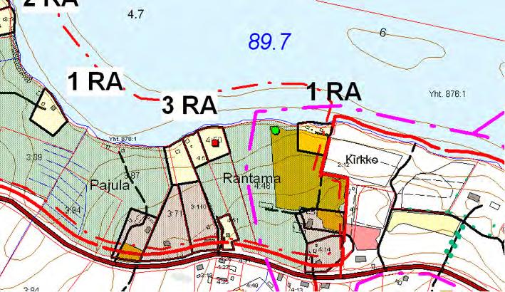 4.22 Rantama Muutoskohde sijaitsee Rautjärvi-vesistön eteläosassa tilalla Rantama (689-419-4-48). Kuva 39. Ote voimassa olevasta rantayleiskaavasta. 4.22.1 Nykytilanne Voimassa olevassa rantayleiskaavassa tilalle on merkitty 1 lomarakennuspaikka, M-aluetta sekä erillinen saunarakennus.
