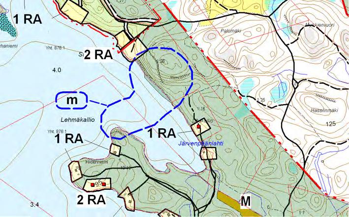 5.24 Vuorenranta Muutoskohde sijaitsee Rautjärvi-vesistön itäosassa tilalla Vuorenranta (689-409-1-16). Kuva 43. Ote voimassa olevasta rantayleiskaavasta. 5.24.1 Nykytilanne Voimassa olevassa rantayleiskaavassa tilalle on merkitty 1 lomarakennuspaikka ja M-aluetta.