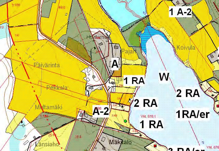 4.41 Pajarinkylän alue Muutoskohde sijaitsee Venäjän rajan tuntumassa Pitkäjärven länsipuolella. Kuva 64. Ote voimassa olevasta rantayleiskaavasta. 4.41.1 Nykytilanne Voimassa olevasta rantayleiskaavasta puuttuu kaksi rakennettua asuinrakennuspaikkaa.