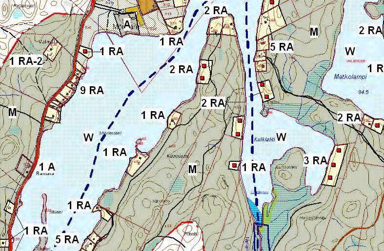 4.42.Niemelä Muutoskohde sijaitsee Kostamo-järven rannalla tilalla Niemelä 4:65. Kuva 65. Ote voimassa olevasta rantayleiskaavasta. 4.42.1 Nykytilanne Voimassa olevasta rantayleiskaavassa tilalle on merkitty 2 uutta lomarakennuspaikkaa.