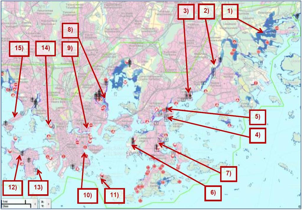 Tulvariskikohteita, Helsingin rannikkoalue