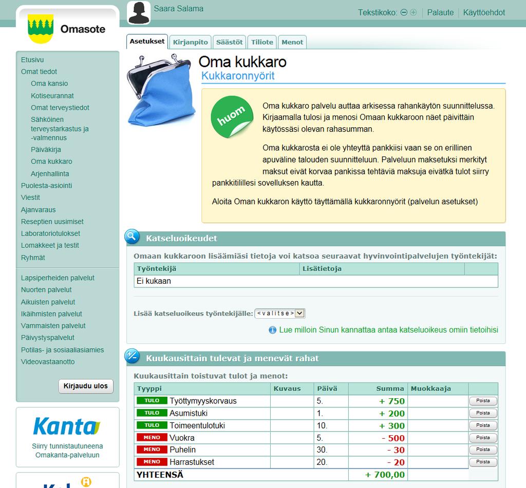 Taustaa: Omasoten Omakukkaro Netissä saataviin ilmaisohjelmiin verrattuna etuna ammattilaisen tuki Teknisesti heti käyttöön otettava palvelu, joka ei vielä käytössä Kainuun sotessa