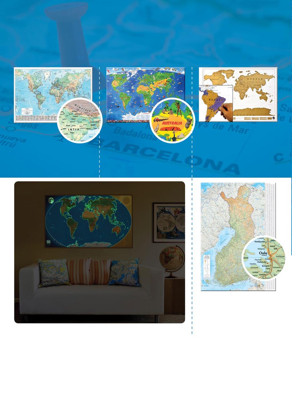Seinäkartat 26 Seinäkartoilla maailma järjestykseen Karttakeskuksen valikoimissa on runsaasti seinäkarttoja sekä Suomesta että maailmalta.