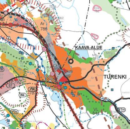 KAAVA-ALUEEN NYKYTILANNE Alue rajautuu Turengin rakennetun taajaman itäreunaan. Pohjoisessa alue rajoittuu Tukkikaarteen asuntokortteliin ja etelässä viljeltyyn peltoon.