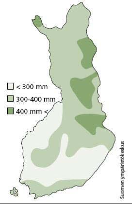 Itäisen alueen sadevesissä on mittausvuosina 1996 1998 ollut 680 ug/l typpeä ja 26 ug/l fosforia.