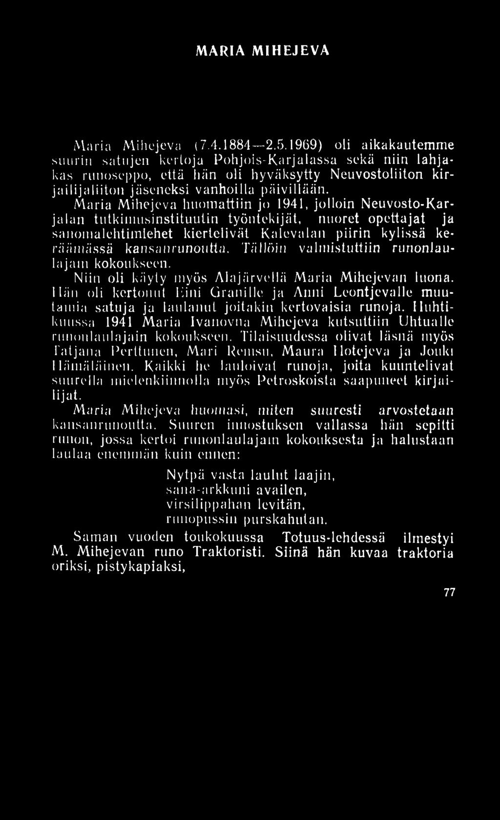 MARIA MIHEJEVA Maria Mihejeva (7.4.1884 2.5.