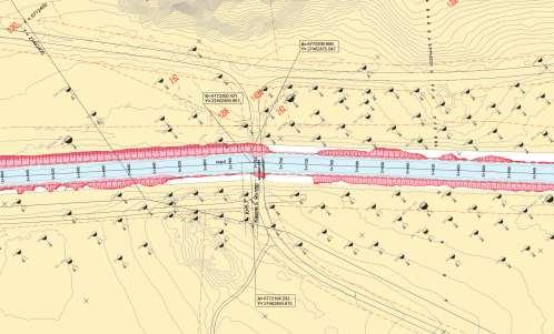 Maantien 14550 parantaminen Kimolan kanavan kohdalla, Kouvola 3(21) Kuva 2 Karttakuva vesiväylähankkeen väyläsuunnitelmasta, jossa on esitetty punaisella kanavan leventämisen vaikutukset nykyisiin