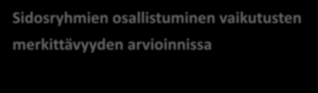 Sidosryhmien osallistuminen vaikutusten merkittävyyden arvioinnissa Haastateltavat kokivat, että arviointikehikko ja arviointilomake tuntuivat aluksi monimutkaisilta (4.