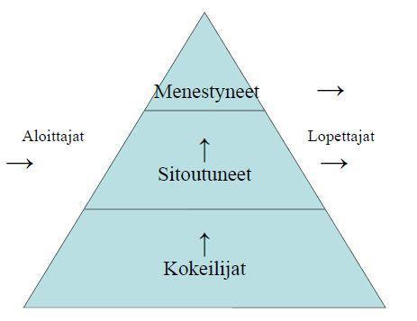 pohjalla on lajikokeilijat, seuraavalla tasolla sitoutuneet ja pyramidin huipulla menestyneet urheilijat.