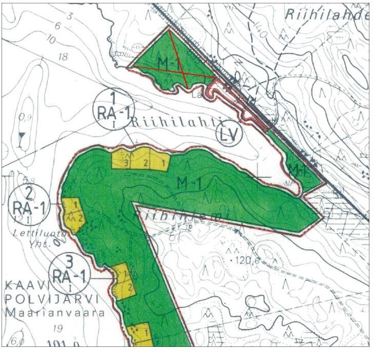 Kuva 3: Ote Kaavinjärvi-Rikkavesi rantaosayleiskaavasta. 2.2.4 Ranta-asemakaava Riihiniemen alueelle on 28.1.1988 ( 5) hyväksytty Riihiniemen rantakaava.