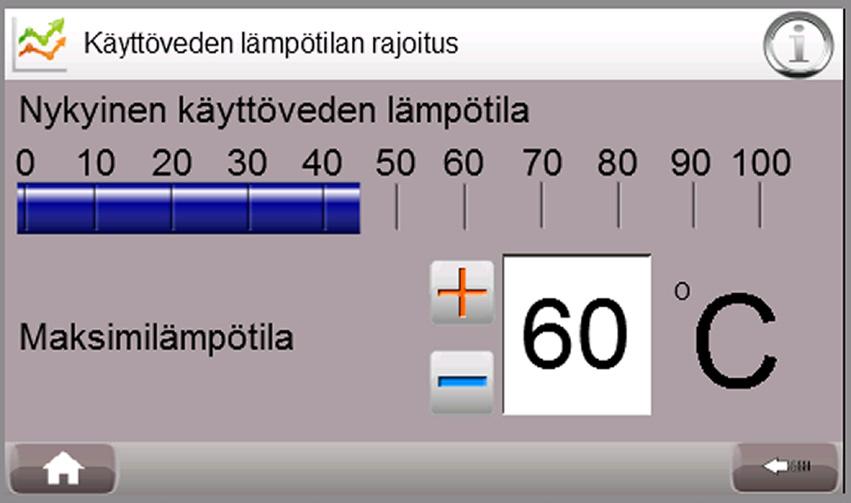 -13 C ja -7 C. Seuraa muutoksen vaikutusta huonelämpötilaan vähintään vuorokausi ennen seuraavaa säätökäyrän asetusarvon muutosta. 3.5.3. Muut