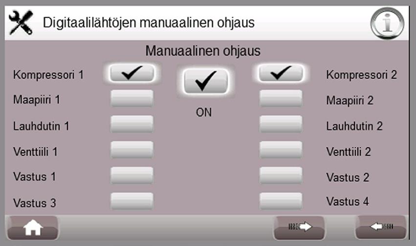 Huoltovalikkoon pääsy on salasanasuojattu. Huoltovalikkoon pääsy on rajattu Lämpöässän asentajakoulutuksen käyneisiin ja sertifioituihin asentajiin. Huoltovalikossa voi seurata tilatietoja.