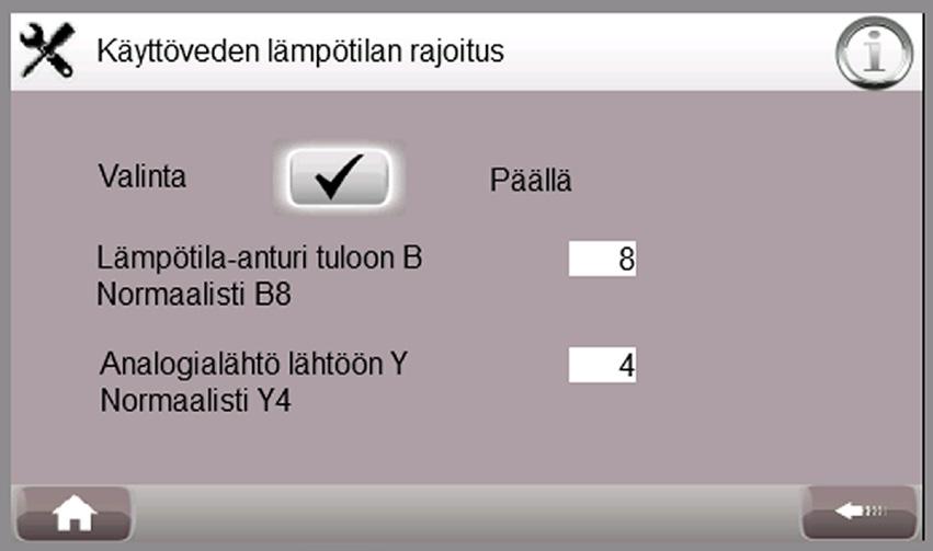 Jokaisella säädettävällä piirillä on kaksi asetusnäyttöä. 5.4.4. Lämmönjakopiirien määrä Lämmönjakopiirejä voi olla 1-3, joista piirit 2 ja 3 ovat lisävarusteita.