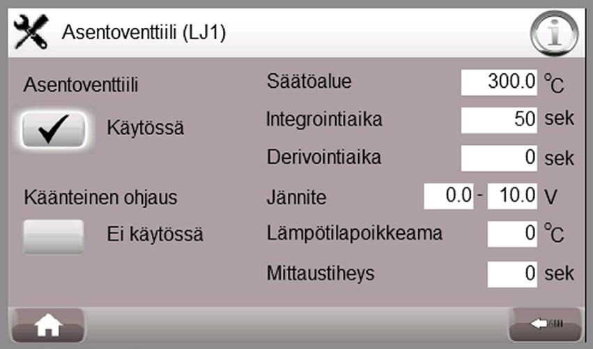 4.5. Käyttöveden lämpötilan rajoitus Tällä sivulla aktivoidaan Käyttöveden lämpötilan rajoitus, sekä muutetaan käyttöveden lämpötila-anturin ja siihen liittyvän asentoventtiilin kytkentäpaikkaa.