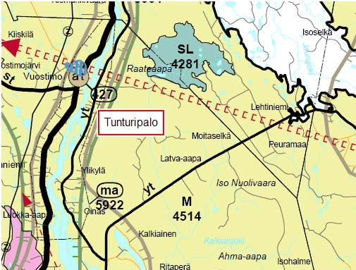 Kuva 27. Ote Itä-Lapin maakuntakaavasta Tunturipalon tuulipuistohankkeen alueelta. (Lapin liitto 2003) 8.