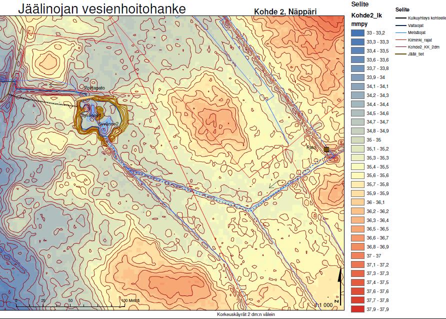 Lammen laskennallinen tilavuus on noin 765 kiinto-m3, mutta kaivamisen yhteydessä tilavuus kasvaa, joten taulukossa on läjitysmassoja laskettaessa käytetty laskennallista irto-tilavuutta, joka on