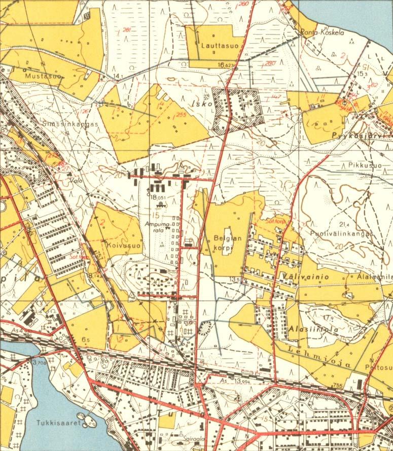 HISTORIAA MML peruskartta 1953 Suojeluskunnan ampumarata.