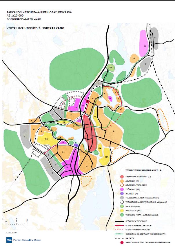 Vertailuvaihtoehdoissa keskusta-alueen asukasmäärän kasvuvarauksena vuodelle 2025 on osoitettu tuhannesta kahteen tuhatta uutta asukasta.