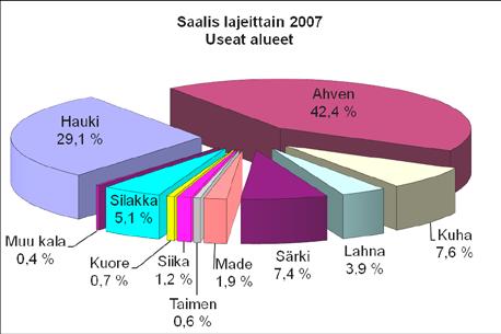 fjärdenin alueilla. Vaikka verkkojen osuus pyyntiponnistuksesta olikin yli 40 %, jää verkoilla saadun saaliin määrä noin 10 %:iin kokonaissaaliista.