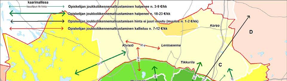 59 Seuraavassa kuvassa on esitetty opiskelijalipun hinnan muutos hallituksen esittämässä vaihtoehdossa