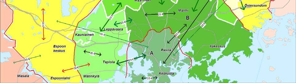 yhteysväleillä verrattuna nykyjärjestelmään. Kuva 38.