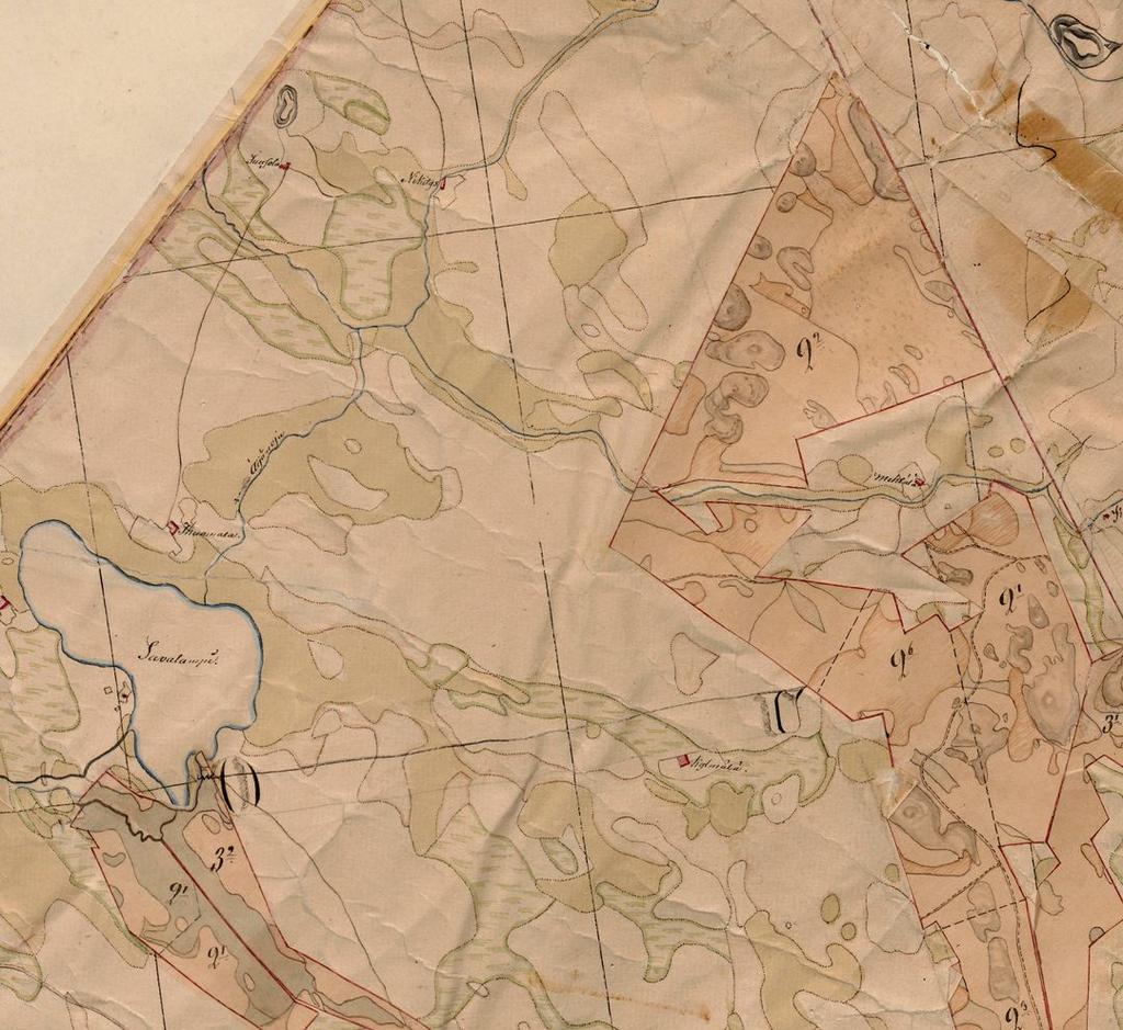 Ote vuonna 1844 Emil Barchin laatimasta pitäjänkartasta. Pahkasalon talot ovat kartan keskiosasta hieman oikealla. Vasemmalla alhaalla on Pyhänkosken kylä.