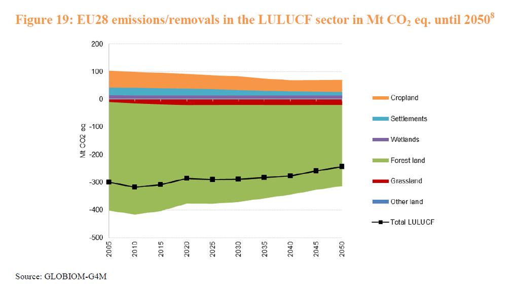 1. Komission arvio LULUCF-sektorin kehityksestä 2050 mennessä Lähde: EU