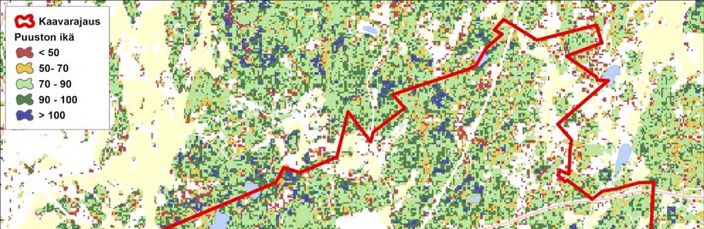 Luontovaikutusten arviointi 5.11.2014 13 (57) Kuva 3. Metsien ikärakenne valtakunnallisen metsien inventoinnin 2011 aineiston mukaan.