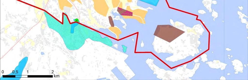 Keskustatoimintojen alueella muutos on voimakkain ja varsinaiset luonnontilaisen kaltaiset alueet käytännössä häviävät.