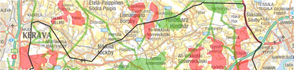 Luontovaikutusten arviointi 5.11.2014 43 (57) Kuva 22. Etelä-Sipoon ja Länsi-Porvoon alueen ekologinen verkosto.