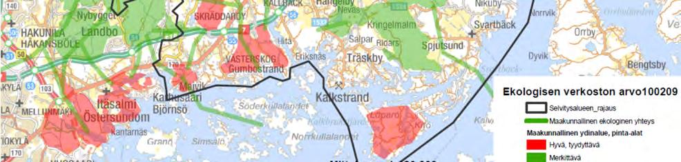 Yleiskaavaehdotuksen toteuttamisella on merkittäviä vaikutuksia alueen nykyiseen ekologiseen verkostoon ja sen toimintaan.