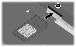 7. Aseta SIM-kortti korttipaikkaan ja työnnä SIM-korttia varovasti, kunnes se on tukevasti paikallaan. 8. Vaihda akku. HUOMAUTUS: HP Mobile Broadband ei toimi, jos akku ei ole paikallaan. 9.