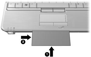 3. Aseta käyntikortti tietokoneen edessä olevaan käyntikorttipaikkaan (1) ja keskitä se verkkokameran alle työntämällä sitä oikealle (2).