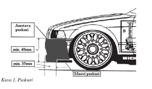 Alustan etupää tulee varustaa joustavasta materiaalista valmistetulla puskurilla, jonka minimi korkeus on 40 mm.