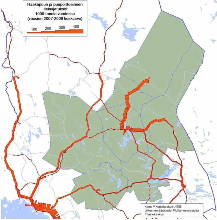 Kuva 4.6-2. Raakapuu- ja puupolttoainekuljetukset (Sito, 2014). Liikenneturvallisuus Liikenneonnettomuuksien määrä on ollut laskusuunnassa Rovaniemen ja Itä-Lapin alueella viime vuosina.
