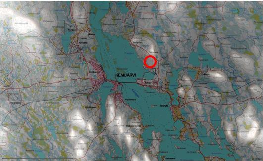 Kemijärven/Patojärven leveys tällä kohdalla on noin 3,7 km.