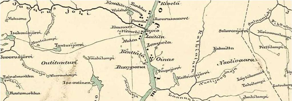 Kuva 4.11-12. Kemijärvi v.1863 (Gyldenin kartasto). ( https://jyx.jyu.fi/dspace/bitstream/handle/123456789/18604/b4-1860-luku.