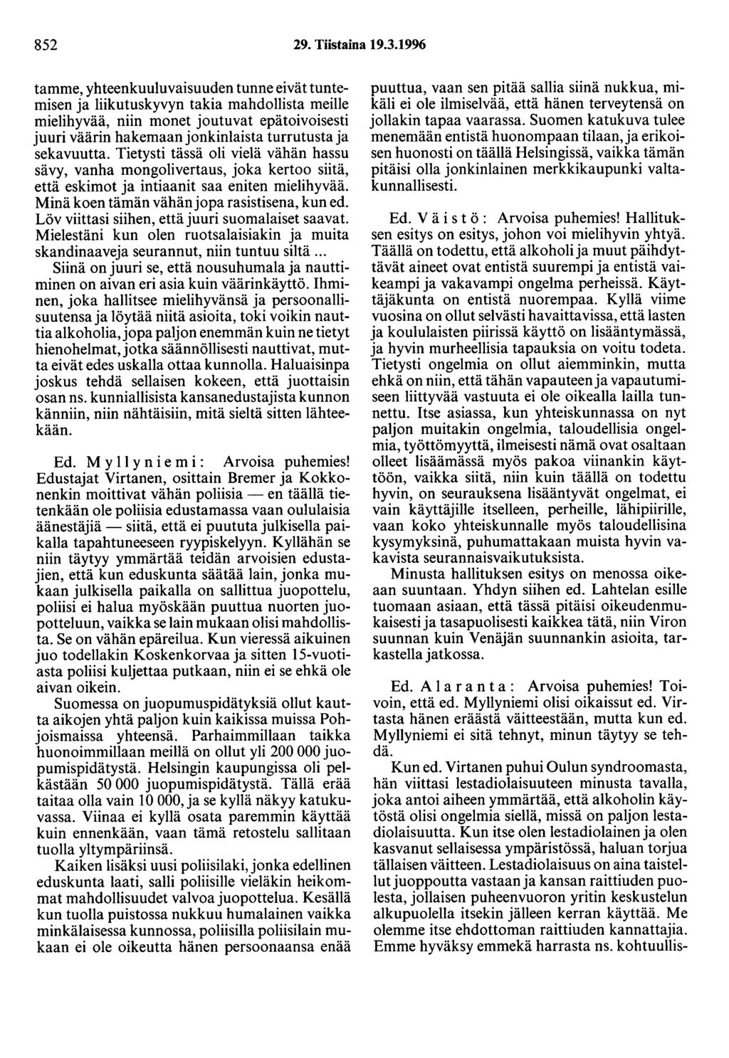 852 29. Tiistaina 19.3.
