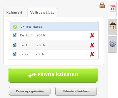 jotka halutaan kalenterille. Tätä toimintoa voidaan käyttää esim. silloin kun halutaan kalenterille näkymään esim. kaikki kuukauden tiistait. HUOM!