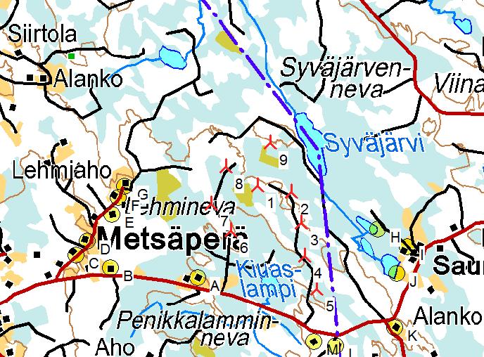 Project: 8K Kyyjärvi kaavaluonnos SHADOW - Main Result Calculation: Kyyjärvi Hallakangas N131 x 9 x HH144 "real case, no forest" Assumptions for shadow calculations Maximum distance for influence