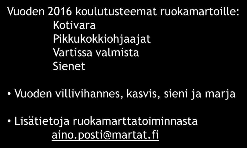 ruuanvalmistuksesta kiinnostuneet martat Ruokamartat