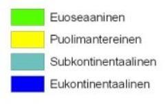 Luokitus lasketaan lämpimimmän ja kylmimmän kuukauden lämpötilakeskiarvojen erotuksena. Mitä suurempi ero on, sitä mantereellisempi on ilmasto.