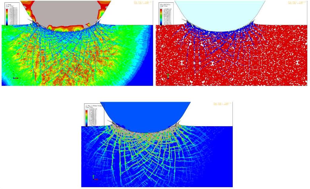Material crushing zone Stresses at shock front Fracture process: Material is crushed close to the contact interface Circumferential crack pattern develops, while its intensity depends on the local